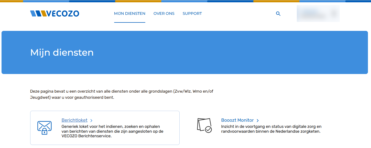 VECOZO, de pagina Mijn diensten met de tegel Berichtloket